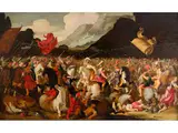 Alexander der Grosse Kämpft Gegen die Amazonen by Otto van Veen, oil on panel, offered Dec 2024