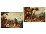 Landschaften mit Marktszenen, Reicher Figurenstaffage und Ruinen by Pieter van Bredael, oil on canvas, sold Jun 2023