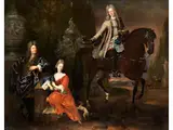 Portrait Zweier Männer und Einer Frau in Höfischer Parkanlage by Richard van Bleeck, oil on canvas, sold Jul 2020