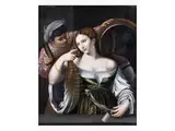 Frau mit Spiegel by Tiziano Vecellio, oil on canvas, offered Sep 2024