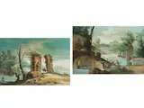 Landschaft mit Fluss, Brücke und Denkmal by Giuseppe Bernardino Bison, tempera, sold Dec 2024