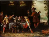 Höfische Festgesellschaft mit Musikern im Park by Philip Vinckeboons, oil, offered Jun 2016
