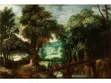 Waldlandschaft mit der Flucht Nach Ägypten by Maerten Ryckaert, oil on panel, offered Apr 2016