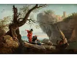 Küstenlandschaft mit Soldaten und Fischerboot by Joseph Vernet, oil on canvas, offered Apr 2016