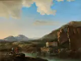 Italienische Fantasielandschaft mit Einer Furt im Fluss by Jan Asselijn, oil on canvas, sold Apr 2016