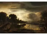 Flusslandschaft bei Mondschein by Aert van der Neer, oil on canvas, offered Apr 2016