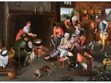 Besuch bei der Amme by Marten van Cleve d. Ä., oil on panel, sold Dec 2023