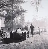 Racing Cars by Juan Manuel Fangio, gelatin silver print, sold Apr 2024