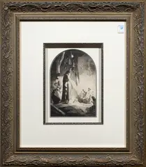 Raising of Lazarus by Rembrandt Harmensz van Rijn, etching, sold Apr 2024
