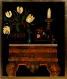 Still Life by Belzina Cherif, mixed media on board, sold Apr 2024