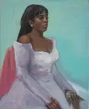 Portrait of a Lady in a White Gown Dress by Penny Purpura, Oil on Canvas, sold Jul 2025