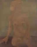 Portrait of a Seated Nude Woman in Fog by Penny Purpura, Oil on Canvas, sold Jul 2025