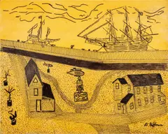 Gardner's Basin by Albert Hoffman, 1977, Ink on Canvas Board, sold Jul 2025