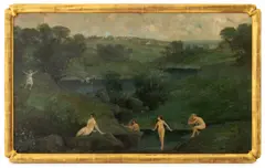 Bathing Scene by Gean Smith, 1922, Oil on Board, sold Aug 2025
