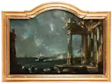 Capriccio mit Hafenszene by Leonardo Coccorante, oil on canvas, sold Sep 2023