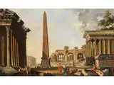 Capriccio mit der Fortuna Virile by Giovanni Paolo Panini, oil on canvas, offered Mar 2023