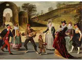 Die Schausteller by Sebastian Vrancx, oil on panel, sold Mar 2025
