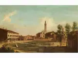 Piazza di Paese by Francesco Battaglioli, oil on canvas, sold Dec 2025