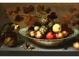 Obststillleben mit Chinaschale und Papagei by Jean Bouman, oil, offered Mar 2025