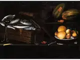 Stillleben mit Fisch und Obst by Giovanni Battista Recco, oil on canvas, offered Jun 2025