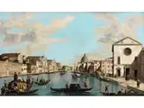 Blick auf den Canal Grande in Venedig mit der Kirche Santa Croce und der Kirche san Geremia by William James, oil on canvas, sold Dec 2019