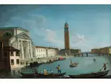 Venedigvedute mit san Pietro di Castello und der Chiesa Patriarcale by Johann Richter, oil on canvas, sold Sep 2024