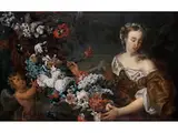 Junge Frau mit Putto und Blumengirlande by Gaspar Peeter Verbruggen d. J., oil on canvas, offered Sep 2024