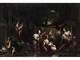 Die Vision des Joachim (die Weberinnen) by Francesco Bassano d. J., oil on canvas, sold Jun 2024