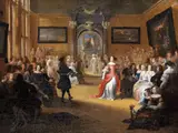 Vornehme Gesellschaft in Einem Palastinterieur by Hieronymus Janssens, oil on canvas, sold Mar 2025