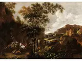 Hinterhalt vor dem Wassersturz by Nicolaes Pieterszoon Berchem, oil on canvas, offered Mar 2024