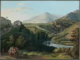 Musikanten in Südlicher Landschaft by Jacob Philipp Hackert, gouache, offered Sep 2019