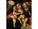Maria mit dem Kind, dem Johannesknaben, Josef und Zacharias by Francesco Signorelli, oil, sold Sep 2019