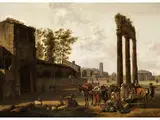 Ideale Römische Stadtlandschaft mit Reicher Figurenstaffage by Gerrit Adriaensz Berckheyde, oil, offered Jul 2015