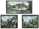 Satz von Drei Dorflandschaften mit Zahlreicher Figurenstaffage by Jacob Berents, gouache, sold Jun 2016
