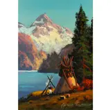 Teepee by a Lake by Heinie Hartwig, oil on board, sold May 2024