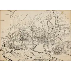 Central Park by Christopher Wilmarth, ink on paper, sold May 2024