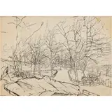 Central Park by Christopher Wilmarth, ink on paper, sold May 2024