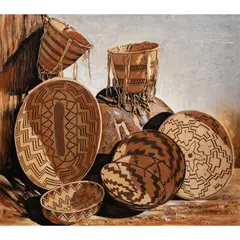 Baskets by Stan Natchez, oil on canvas, sold May 2024