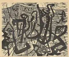 African Landscape by Cecil Skotnes, woodcut, sold Sep 2026