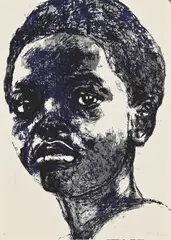 Portrait in Blue and Grey by Bambo Sibiya, silkscreen, sold Sep 2026
