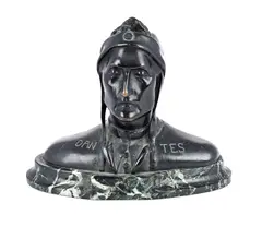 Dantes by Oskar Gladenbeck, circa 1900, bronze bust of Dante Alighieri on a shaped marble base, sold Sep 2026