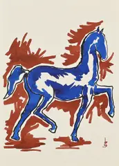 Blue Horse by Severino Braccialarghe, acrylic on paper, sold Sep 2026