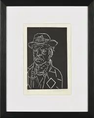 Portrait of a Man by Ramotoana Richard Mokgomme, linocut, sold Sep 2026