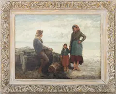 Fishing Family by August Hagborg, Oil on Canvas, sold Aug 2025