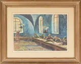 Studying the Torah by Lionel S. Reiss, Watercolor on Paper, sold Aug 2025