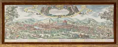 Veduta Della Cita Di Firenze dal Muricciolo del porto dei Padri di San Francesco al Monte by Valerio Spada, circa 1650, Etching, sold Aug 2025