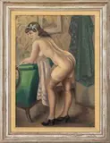 Standing Nude Woman in an Interior Scene by Emil Ganso, Oil on Canvas, sold Aug 2025