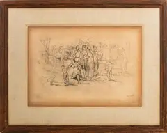 Happy Land by Philip Evergood, Etching on Paper, sold Aug 2025