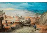 Dünenlandschaft mit Planwagen und Figurenstaffage by Balthasar Courtois, oil on copper, offered Sep 2020