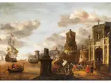 Capriccio Eines Südländischen Hafens by Jacobus Storck, oil on panel, sold Sep 2024